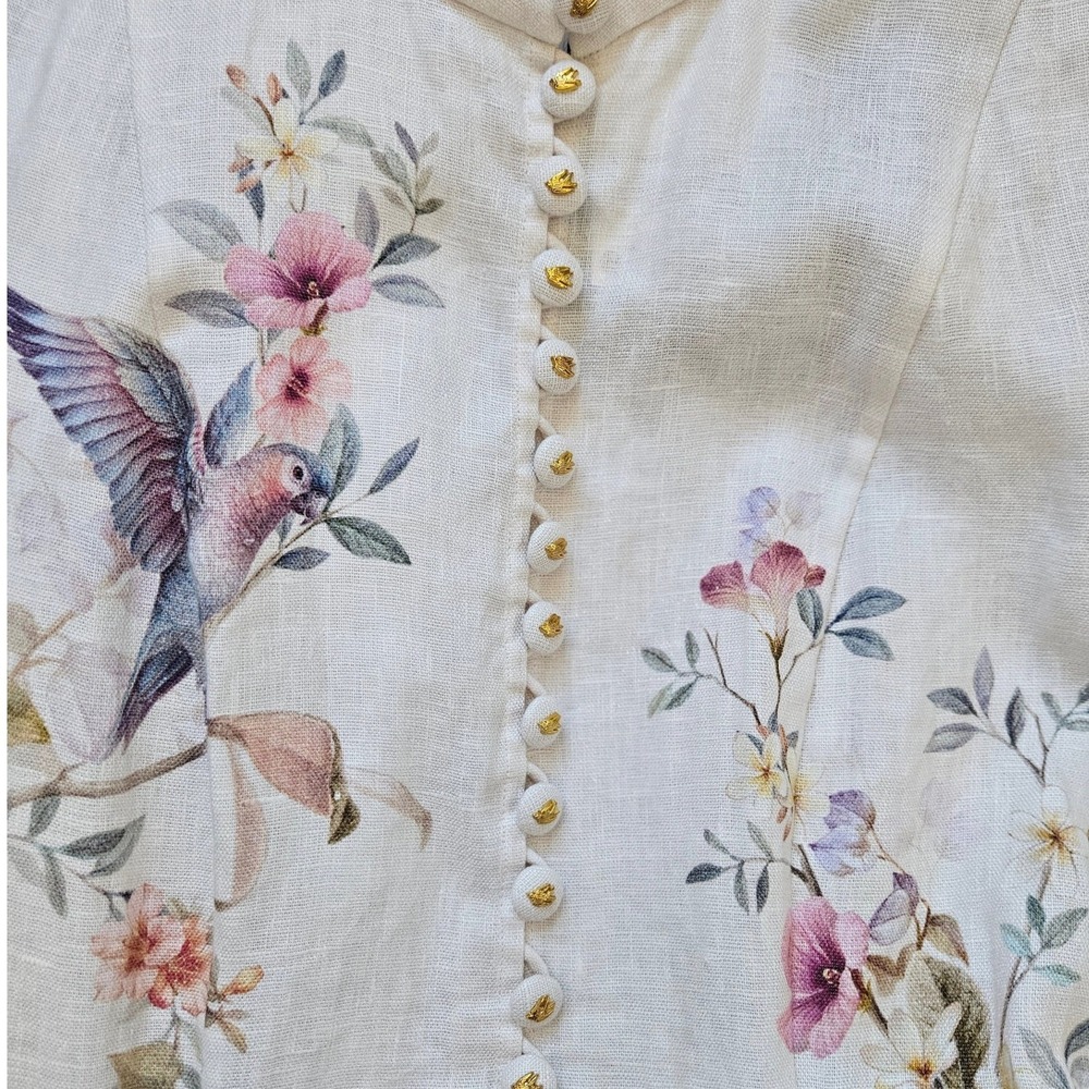 Zimmermann Rebellion Button Midi Dress Cream Aviary Linen Silk Belted Size US 4 - Picture 9 of 16